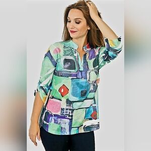 Impulse California Women's Vibrant Green Pop Mandarin Color Top, Size L